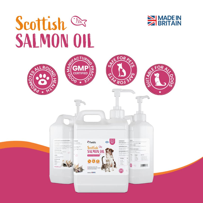 Pawbits 2.5 Litre Scottish Salmon Oil For Cats & Dogs - Natural Omega 3+6+9, Healthy Coat & Immune System