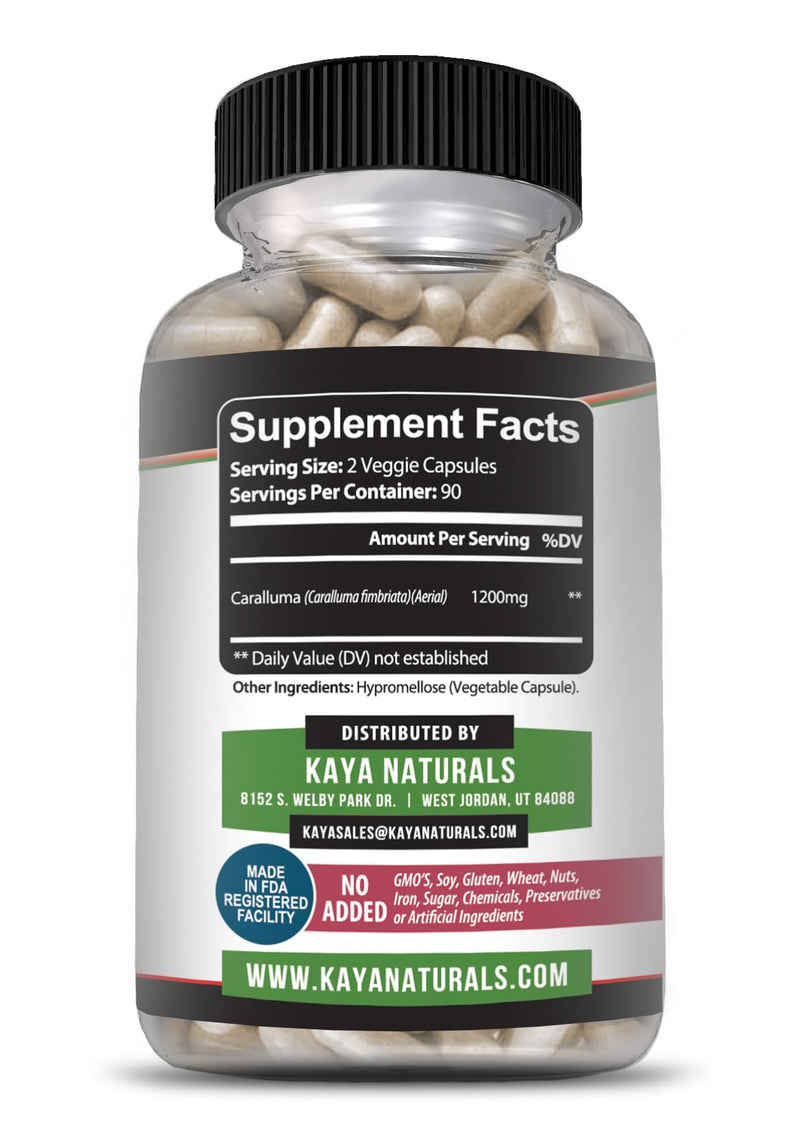 Kaya Naturals - Caralluma Fimbriata 1200mg High Potency Supplement | Maximum Strength Natural Endurance Support, Vegetarian Capsules (180 Count) 180 Count (Pack of 1)