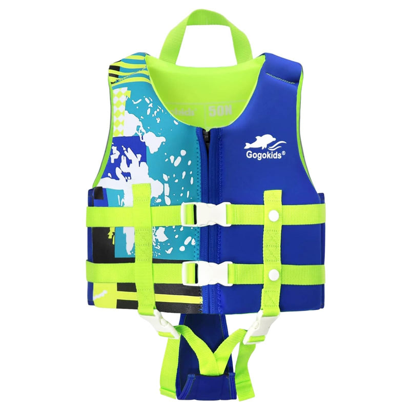 Gogokids Toddler Swim Vest, Premium Swim Vest for Kid Swimming Jacket for 30-40-50-60-70-80 Lbs Girls and Boys, Toddler Floaties Swimming Aid with Dual Safety Strap for 2-9 Years in Pool/Puddle/Beach A-Blue S(2-3yrs/33-42lbs)