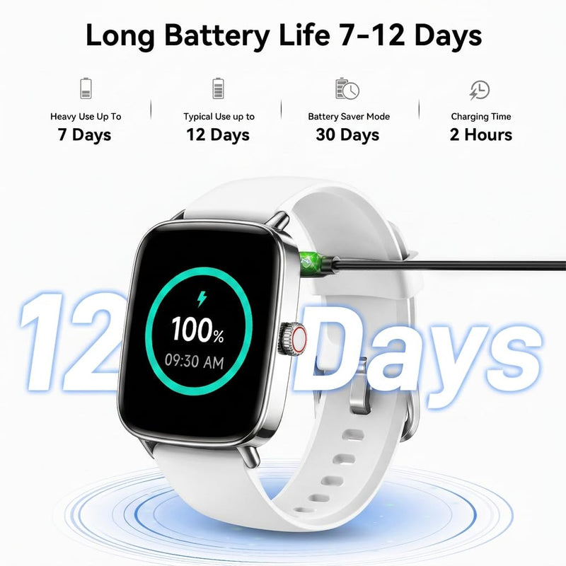 Smart Watch for Women Men, 1.85" HD AMOLED Fitness Tracker (Answer/Call) with 24/7 Heart Rate/Sleep/SpO2 Monitor for iPhone & Android, 120+ Sports Modes Smartwatch with IP68 Waterproof, 2 Bands White