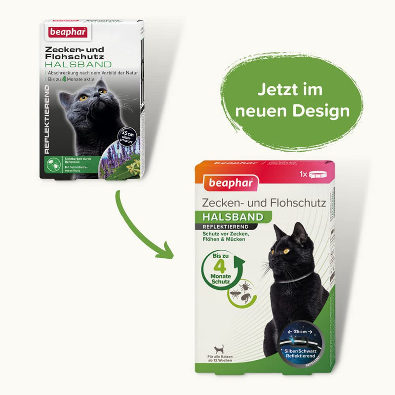 BEAPHAR - tick and flea protection collar - for cats from 12 weeks - repellent - 4 months protection against ticks, fleas and mosquitoes - rainproof - reflective - band length 35 cm - silver / black reflector 4 months - BeesActive Australia