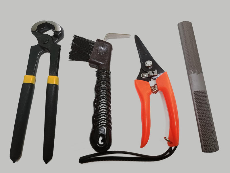 8 inch Horse Farrier Hoof Tool Kits, 5 Piece Professional Farrier Trimming Tools, Mini Hoof Rasp File Hoof Nipper Cutter Metal Hoof Shears and Horse Hoof Pick Brush - BeesActive Australia