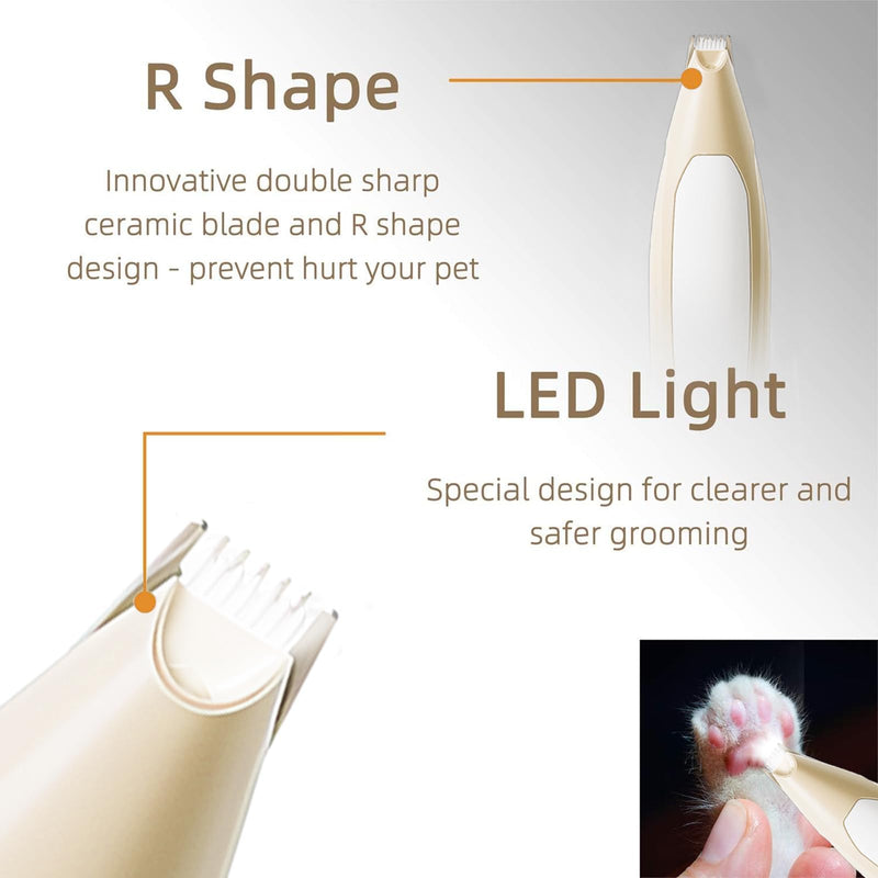 Dog Paw Trimmer, Pet Foot Hair Trimmer with LED Light, Rechargeable Low Noise Cat Hair Trimmer for Grooming Pet Hair Around Paws, Eyes, Ears, Face, Torso - BeesActive Australia