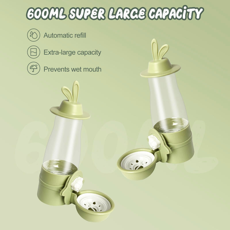 Guinea Pig Water Bottle Hanging Rabbit Water Dispenser 600 ml Dog crate water bowl no spill Detachable Gravity Pet Water Bottles for Dogs Cats Chinchilla Hedgehog Hamster Green Pink - BeesActive Australia