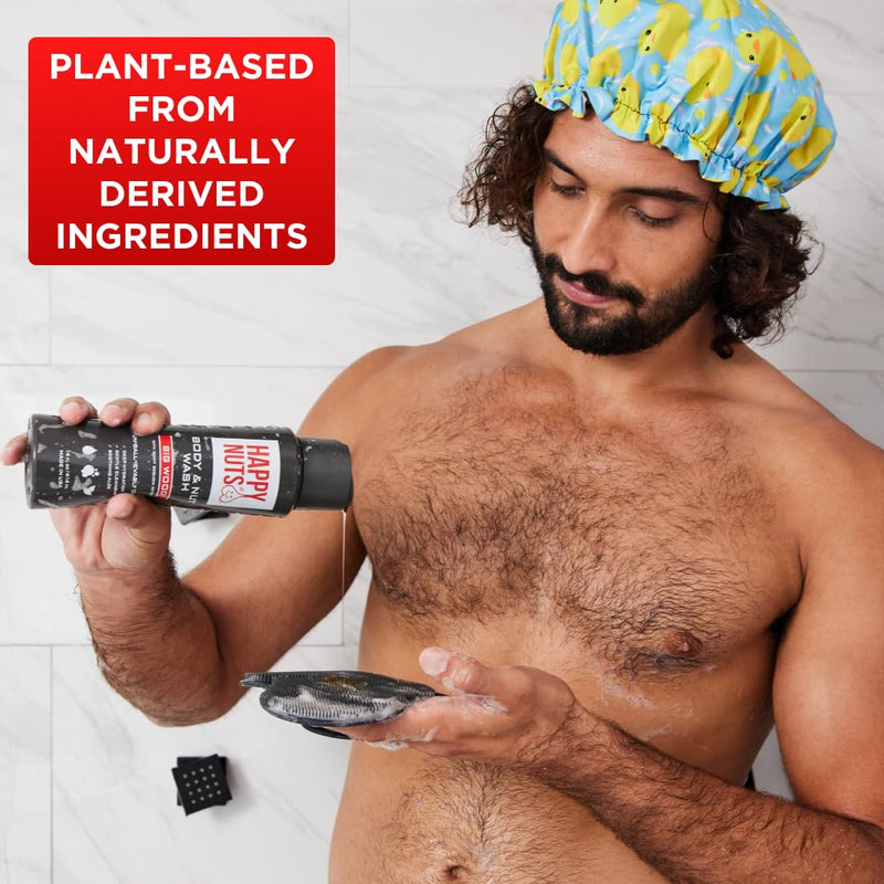 HAPPY NUTS Big Wood Body and Nut Wash - Moisturizing Men's Shower Gel, Natural Bodywash with Deep Cleanse for Sensitive Skin - Men's Body Soap 14 Fl Oz (Pack of 1) - BeesActive Australia