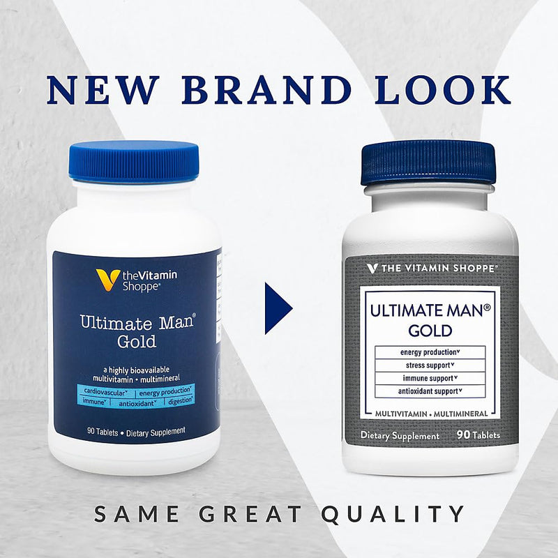 The Vitamin Shoppe Brand Ultimate Man Multivitamin, High Potency, 90 Count | Men’s Multivitamin with Vitamins, Minerals & Antioxidants for Energy, Immune & Overall Wellness Support, Gluten Free 90 Count (Pack of 1)