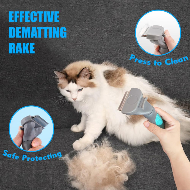 Cat Brush Shedding Brush Kit 5pcs - Cat Brush for Grooming for Long Haired Cats, Cat Brushes for indoor Cats, Dog Brush Kit for Small Dogs, Cat Brush for Matted Fur Hair with Flea Comb Set Blue - BeesActive Australia