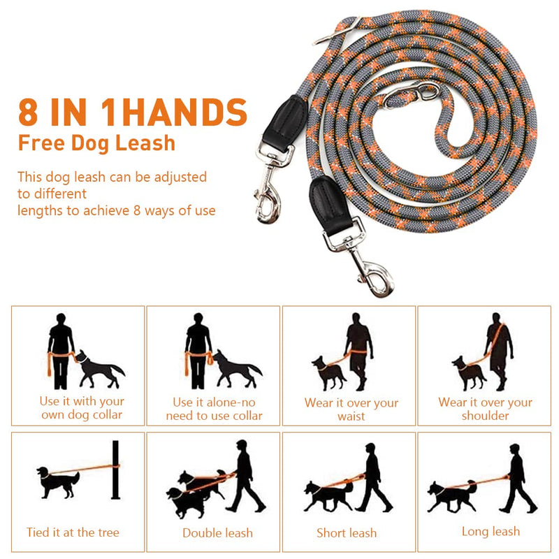 Pawstrip Hands-Free Dog Leash - Multifunctional Reflective Waist and Crossbody Training Leash for Walking and Running - Adjustable Nylon Double Leashes for Small, Medium, Large Dogs Orange