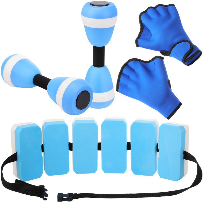 Seenelling 4Pcs Aquatic Exercise Water Weights Equipment, Including 1 Swimming Belt, 2 Pcs Foam Water Dumbbells 1 Pair Swimming Gloves Pool Exercise Equipment for Adults for Training Workouts - BeesActive Australia
