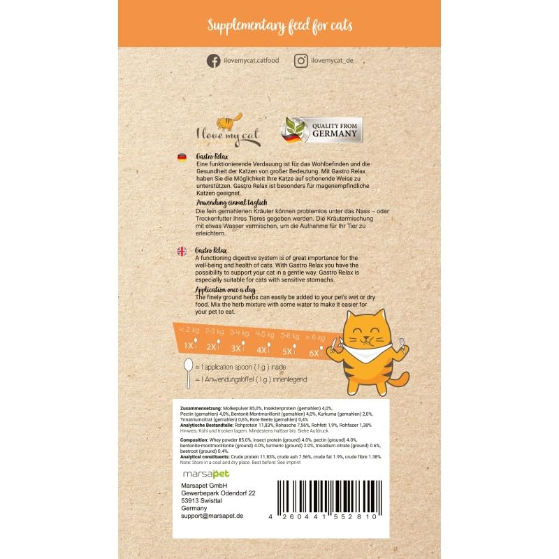 I Love My Cat Gastro Relax Powder Food supplement for cats suffering from diarrhea Suitable for all cats and developed together with veterinarians 80 g - BeesActive Australia
