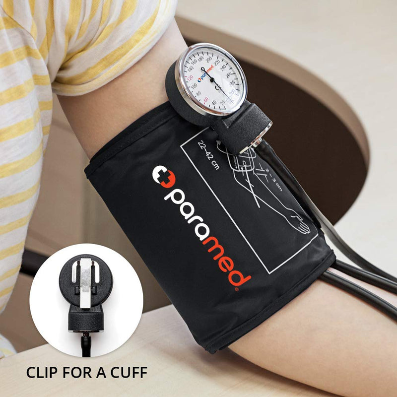 PARAMED Aneroid Sphygmomanometer – Manual Blood Pressure Cuff with Universal Cuff 8.7-16.5" and D-Ring – Carrying Case in the kit – Black – Stethoscope Not Included