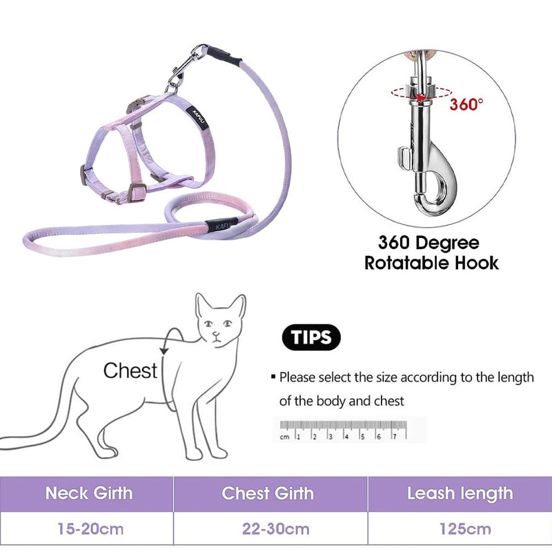 Cat Harness with Leash Escape-Proof Cat Harness Leash Adjustable Cat Leash with Harness for Small Medium Cats Outdoor Walking, Gradient Purple - BeesActive Australia