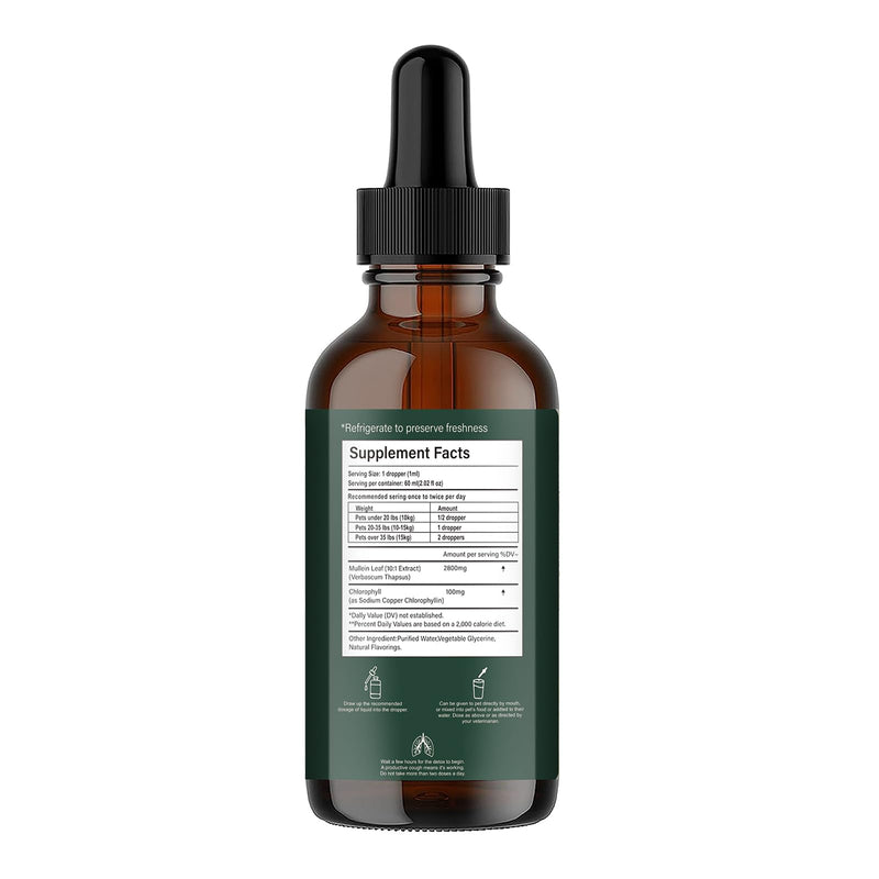 Cough Relief Mullein Drops for Dogs & Cats, Kennel/Dry/Wet Cough, Hoarseness, Seasonal coughing, Easy Breathing, Lung Cleanse, Better Lungs, Soothes Throat - Natural & Efficient ﻿ ﻿ ﻿