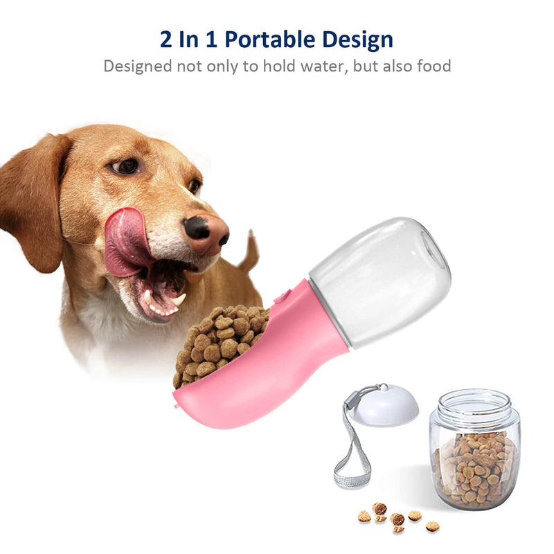 WePet Portable Dog Water Bottle with Food Container, 12 OZ + 6 OZ, Leak Proof Puppy Water Dispenser with Drinking Feeder for Pets Outdoor Walking, Hiking, Travel, Food Grade Plastic #04 Pink - BeesActive Australia