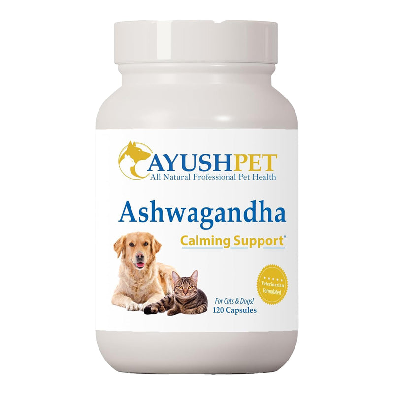 Ayush Pet Ashwagandha Capsules for Dogs & Cats - Organic Ashwagandha Root Extract for Calm and Daily Balance, Adaptogenic Wellness Supplement for Pets, 500mg Per Capsule - 120 Servings