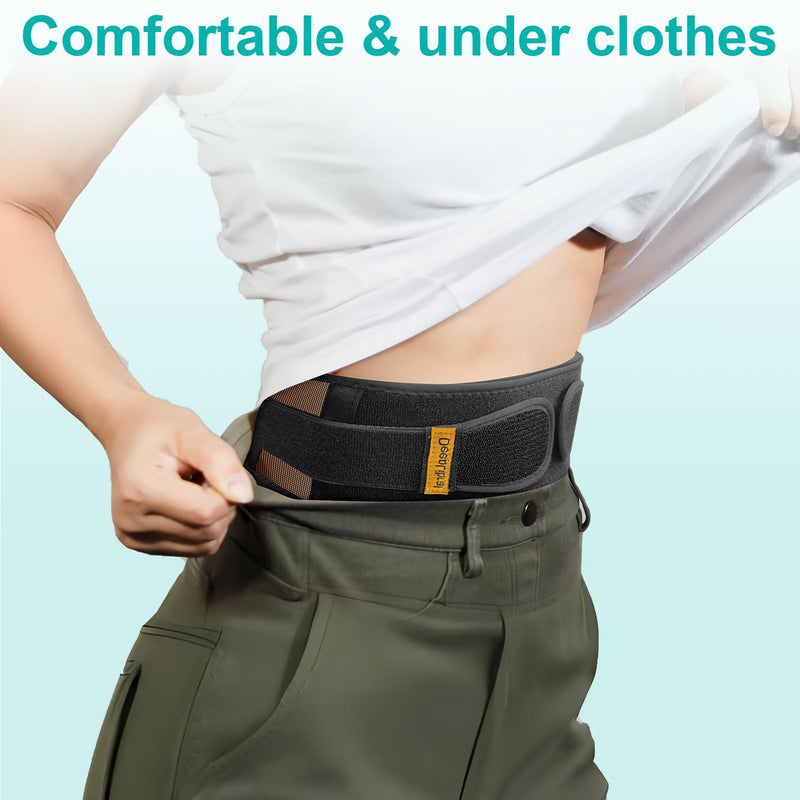 Ultra-Thin & Lightweight Back Brace for Lower Back Pain,Sciatica,Scoliosis,Slipped Disc- Breathable & Adjustable Back Brace Belt for Women and Men under clothes,Black. L/XL(Waist:35'' - 43'')