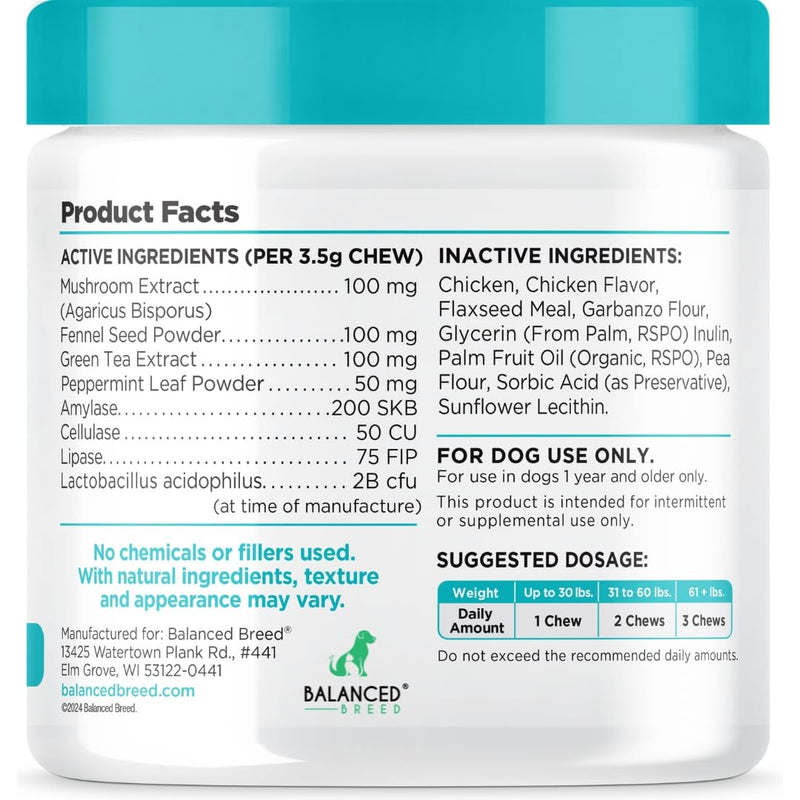 Balanced Breed Dog Probiotics Digestive Gut Health Chew Made in USA Non-GMO Vet-Pharmacist Approved Fortiflora Probiotics Dogs Anti Yeast Supplement Constipation Relief Dog Yeast Itchy Skin Itchy Ears Natural Chicken Protein - PawsPlanet Australia