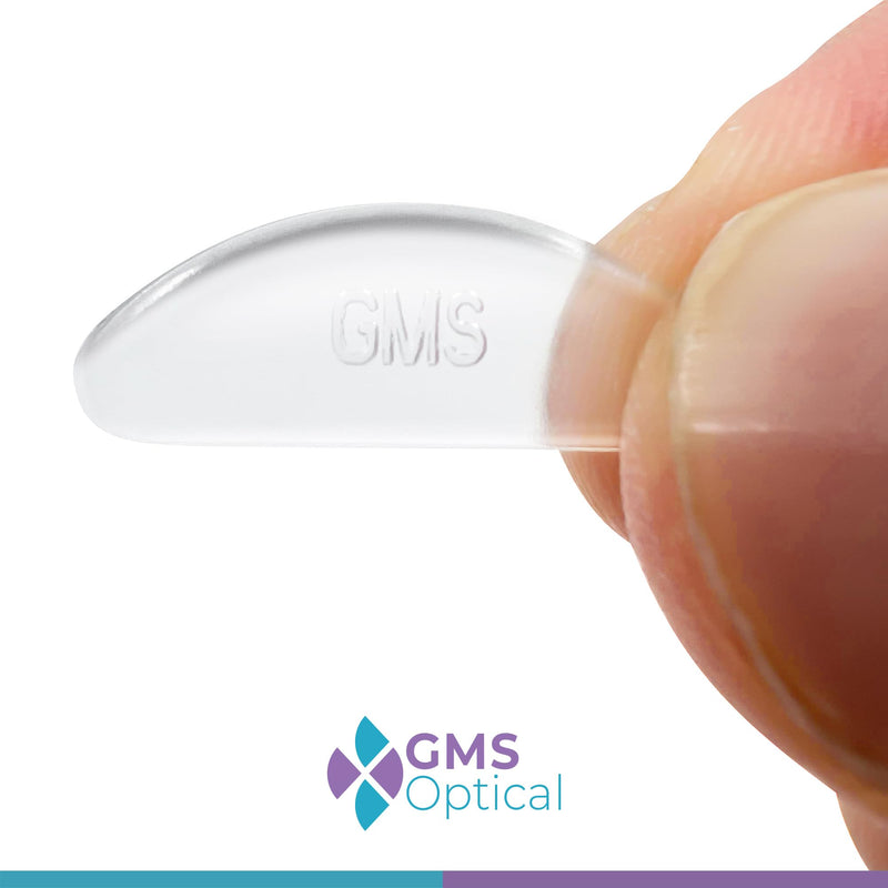 GMS Optical 1.8mm Reg-Thin/18mm Long Length - Anti-Slip Adhesive Contoured Soft Silicone Eyeglass Nose Pads with Super Sticky Backing (2 Sets / 5 Pack)(10 Pair)(Clear)