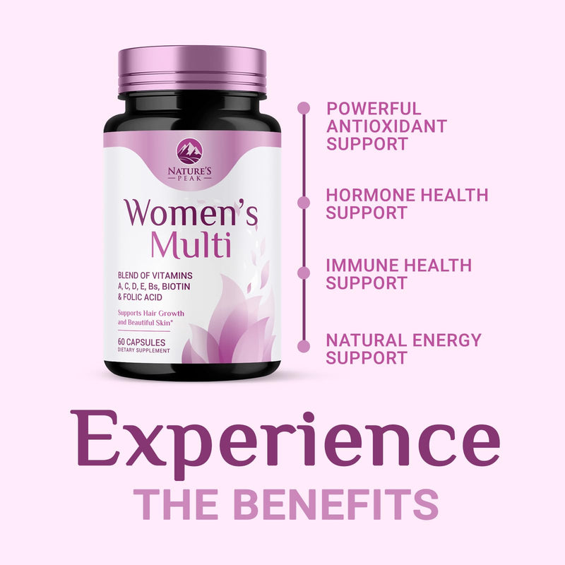 Multivitamin for Women - Once Daily Vitamins for Woman with Biotin, Calcium, Folate, Vitamin A, C, D, E, B Vitamins & Iron - Complete Multi Vitamins for Bone, Energy & Immune Support - 60 Capsules 60 Count (Pack of 1)