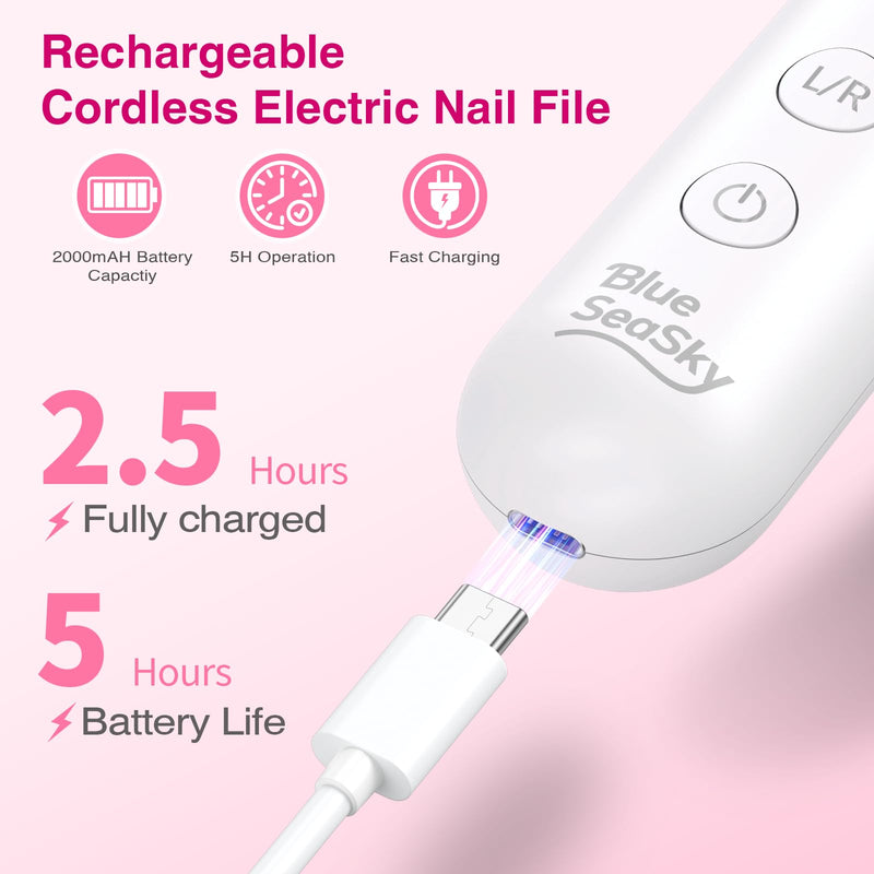 Professional Electric Nail Drill 2000mAH Portable Cordless Electric Nail File 10 in 1 Manicure Pedicure Kit ,5-Speeds Toe Nail Tools Hand Foot Care,Thick Toenail Grinder for Women Men Pets (Pink) Pink - BeesActive Australia