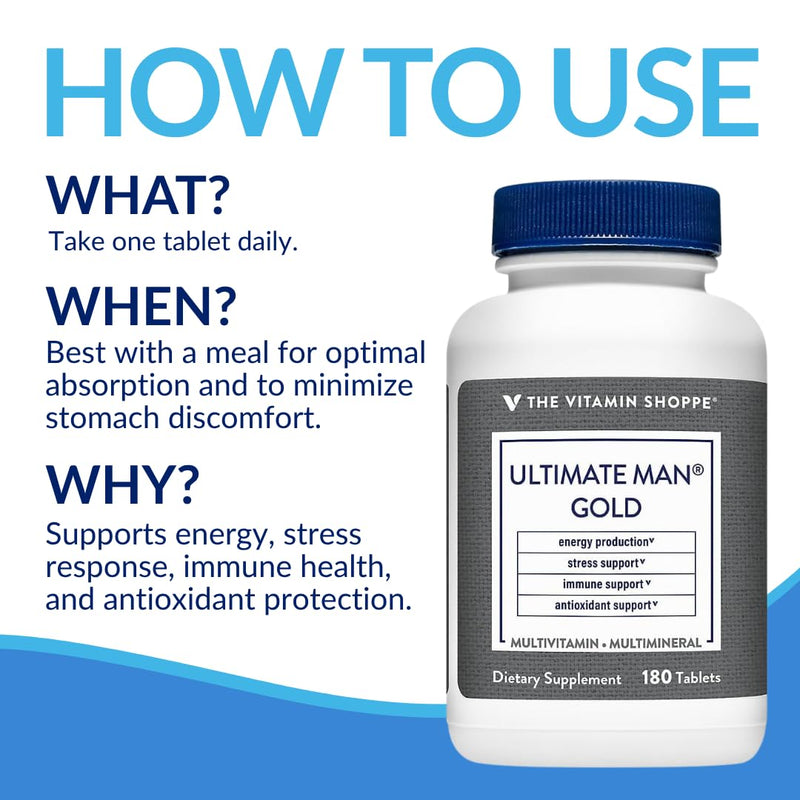 The Vitamin Shoppe Brand Ultimate Man Multivitamin, 180 Tablets | Daily Multivitamin for Men With Vitamins, Minerals & Antioxidants for Energy, Immune & Overall Wellness Support, Gluten Free 180 Count (Pack of 1)