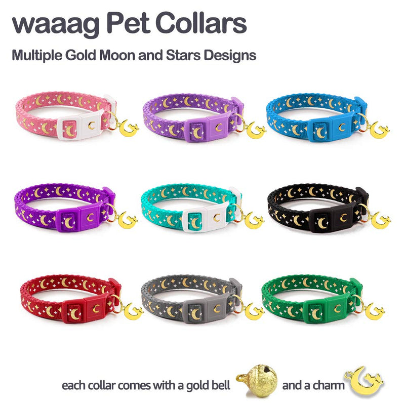 waaag Cat Collars, Gold Moons and Stars Cat Collar, Safety Breakaway Cat Collar, Glow in The Dark (Kitten 6.5"-10" Neck, Black) 6.5-10 Inch (Pack of 1) - BeesActive Australia