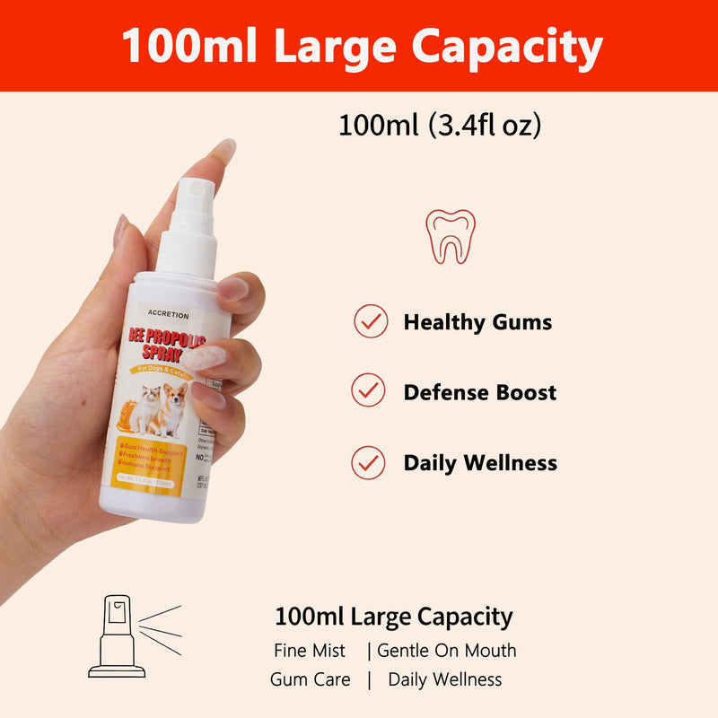 Bee Propolis Oral Spray for Dogs & Cats – 3.4 fl oz Gum Relief for Gingivitis, Reduce Plaque & Bad Breath, Post-Surgery Healing Support, Immune System Boost, Pet Dental Care