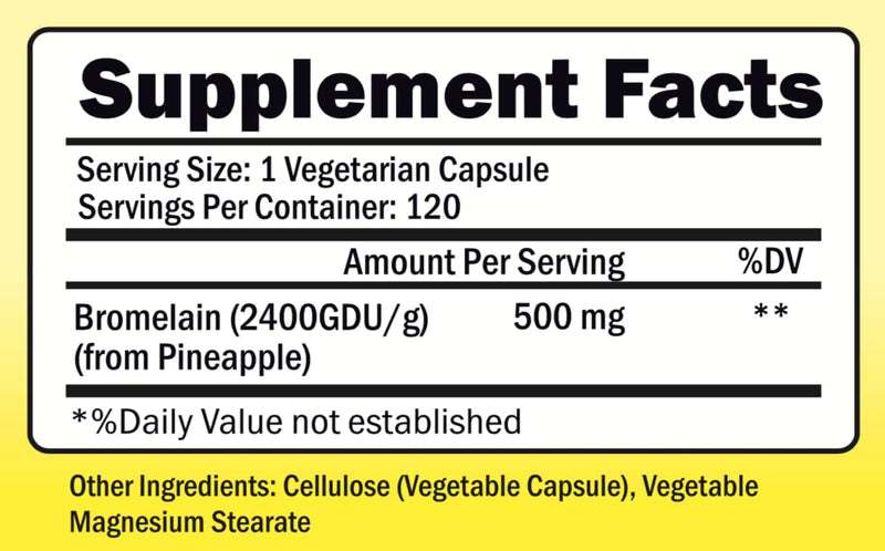 Bromelain - 500mg - 2400 GDU - 120 Vegetable Capsules - Pure Pineapple Enzyme Extract - Supports Digestion and Nutrient Absorption - Great for Recovery and Joint Health - BeesActive Australia