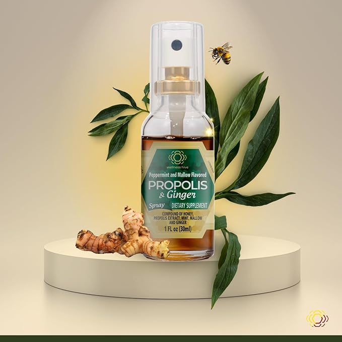 Propolis Ginger Propolis Spray Throat Spray Throat Care Honey & Ginger Flavor (30ml) [Contains Ginger Extract, Non-Alcoholic, Hypoallergenic] - BeesActive Australia