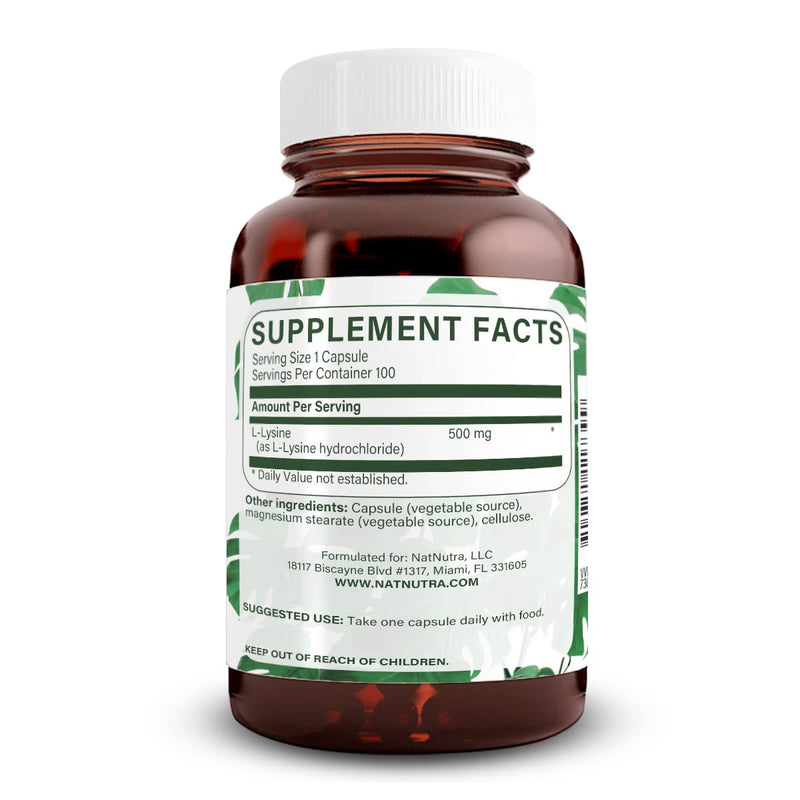 Natural Nutra L Lysine HCl Supplement, Vegan, 500 mg, 100 Capsules | Promotes Bone Health & Growth, Supports Skin Health, Improves Vitamin C Absorption, Improves Calcium Absorption, Non-GMO 100 Count (Pack of 1)