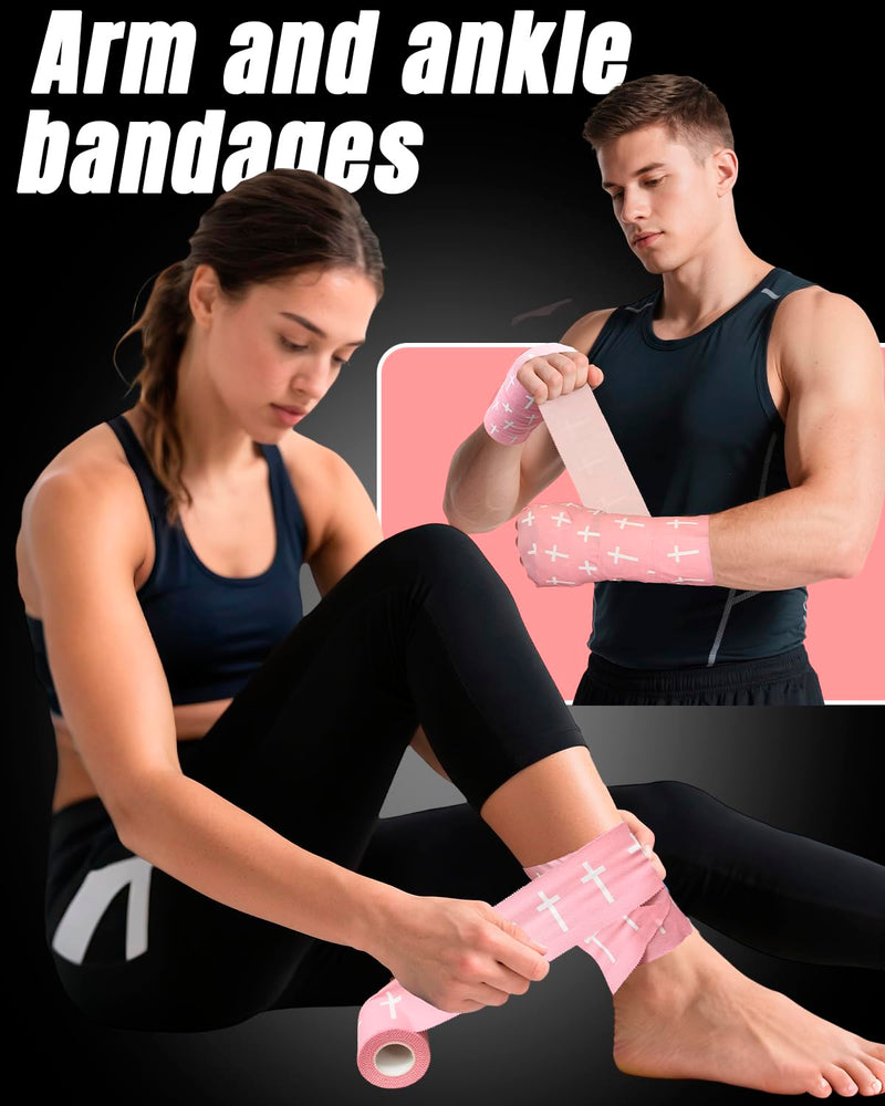 2 Pcs Cross Tape Christian Athletic Tapes Religious Sport Soccer Wrist Tape Cross Pink Tapes for Soccer Football Baseball Gymnastics Boxing Christian Church Gifts Tennis 2IN X 23FT 2 Pack Pink - Cross 2 inches