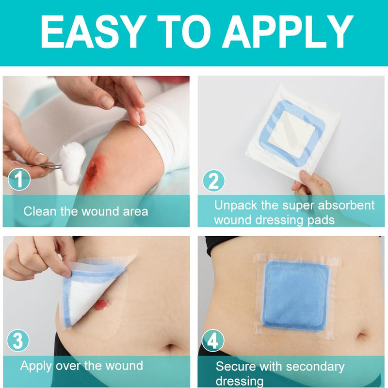 Super Absorbent Dressing Pad for Heavy Exuding Draining Wound Pressure Sore Foot Ulcers Venous Ulcer Leg Cut Skinned Fast Healing Wounds Care 4"x4" (Pack of 10) 4x4 Inch (Pack of 10)
