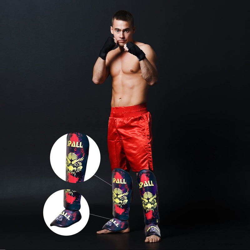 Spall Pro US Muay Thai Guards Shin Guards for Kickboxing Martial Arts BJJ Boxing Sparring with MMA Foot Protector Scary Green