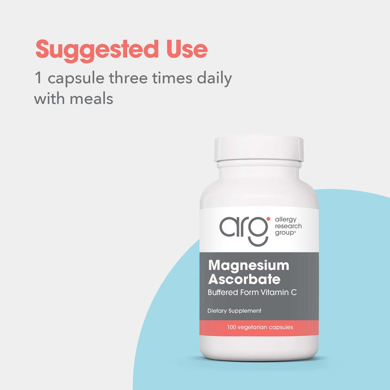 ARG Magnesium Ascorbate Buffered Vitamin C 1000 mg, 100 Capsules | Non-Acidic Buffered Vitamin C for Immune and Antioxidant Support, Gentle on Stomach, Vegetarian Formula