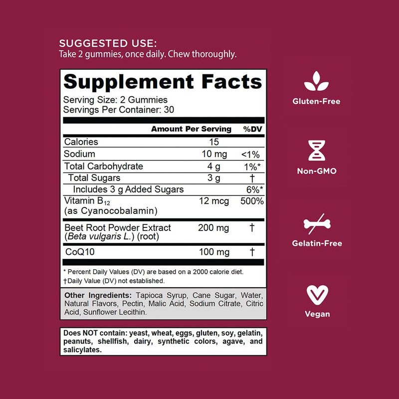 Goli Nutritional Supplement, Beets Cardio Gummy - 60 Count - 100mg CoQ10 & Beet Root Extract - Gluten-Free, Vegan, Non-GMO, and Gelatin-Free. Nature's Great Superfood. 60 Count (Pack of 1)