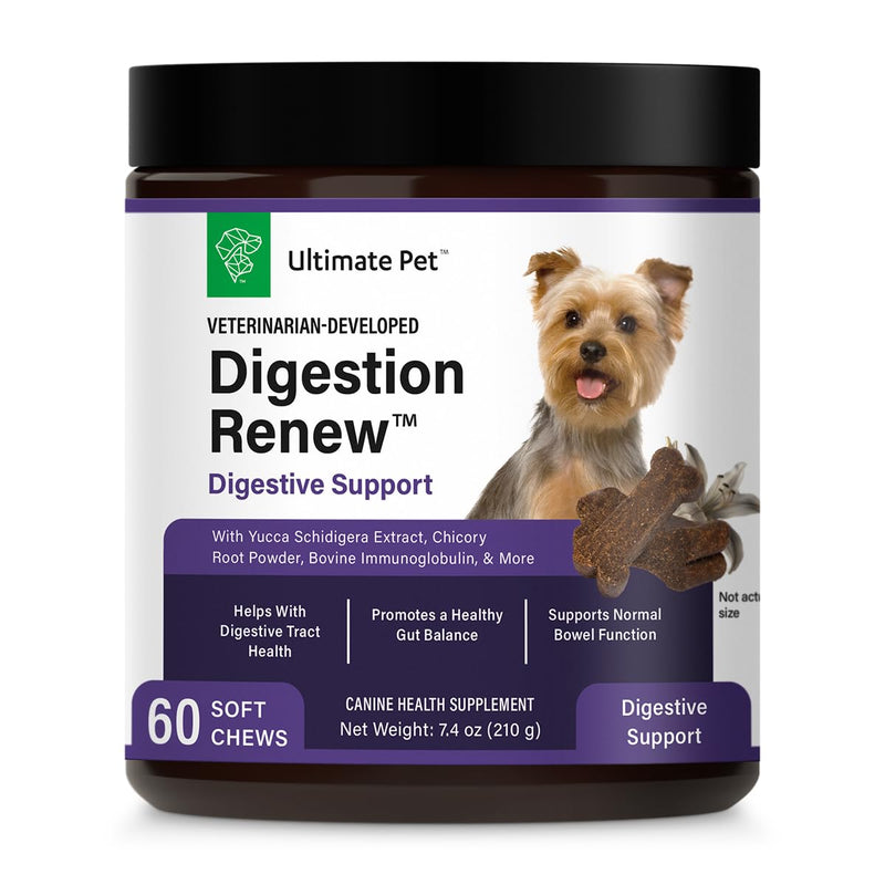 Ultimate Pet Nutrition Digestion Renew Soft Chew Gut Health Support for Dogs, Helps with Digestion & Occasional Gas, 60 Count