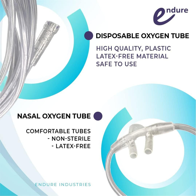 Endure Soft Nasal Oxygen Cannula with Oxygen Supply Tubing, Latex-Free, 7 Ft, Pack of 5 (Adult, Curved Prong) Adult, Curved Prong