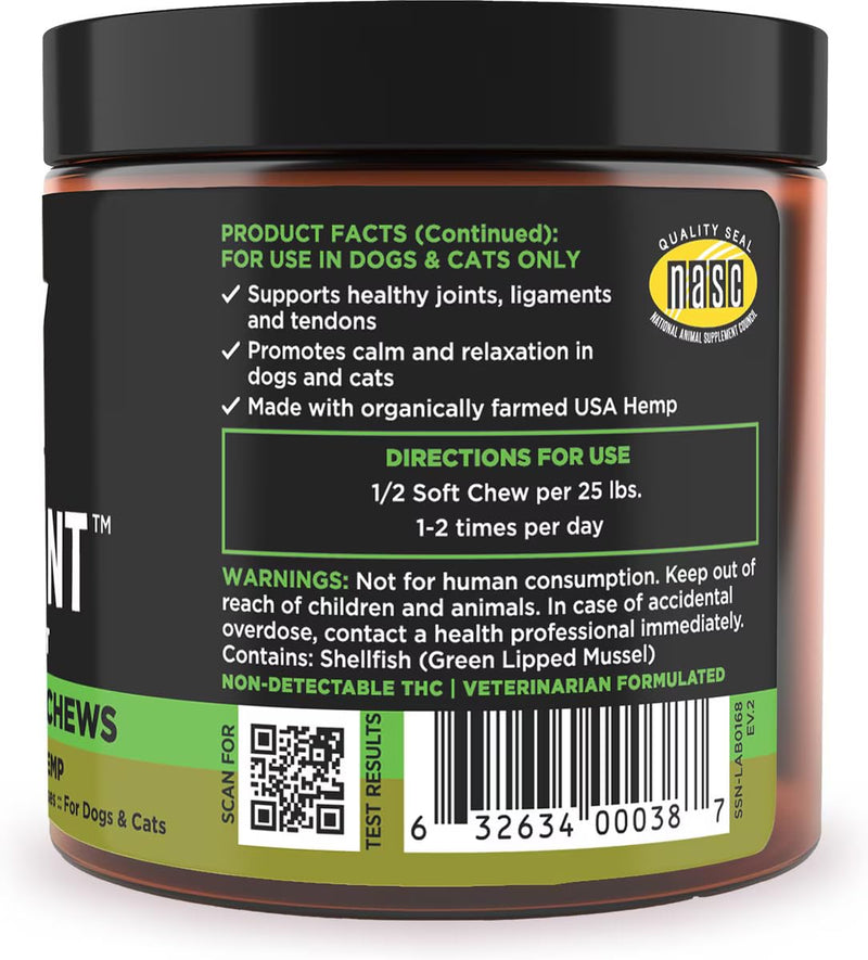 Super Snouts Hemp & Joint Chew for Dogs & Cats, 30 Chews (Up to 60 servings) – Hip + Joint Supplement with Green Lipped Mussels + Hemp – Helps with Mobility and Joint Comfort