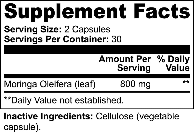 Moringa Powder Capsules - 800mg of Pure Nutrient-Rich Moringa Powder - A Natural Green Antioxidant Superfood - Rich in Essential Vitamins & Amino Acids for Overall Wellness