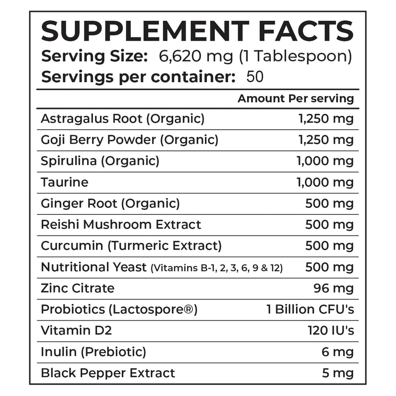 Anti-Aging & Immune Support | Organic, Human-Grade Ingredients | Medicinal Plants & Mushroom Extracts | Omega 3's, Antioxidants, Probiotics, Vitamins & Minerals | Plant-Based & Vegan