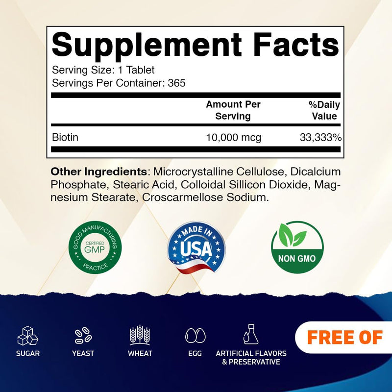 Vitamatic Biotin 10,000 mcg (10 mg) for Stronger Hair, Skin & Nails - 365 Vegan Tablets- Also Called Vitamin B7-4 Pack 730 Count (Pack of 2)