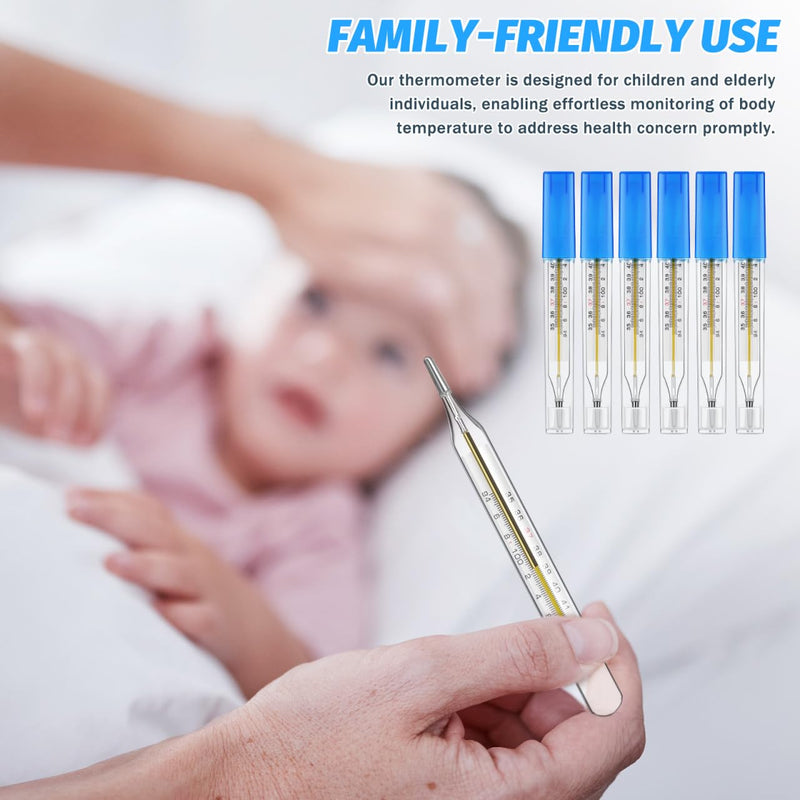 Ipetboom 12pcs Glass Temperature Measurement for Adults - Dual Scale General Use Temperatures Testing Tools Accurate Measurement for Families Home - Flat Design