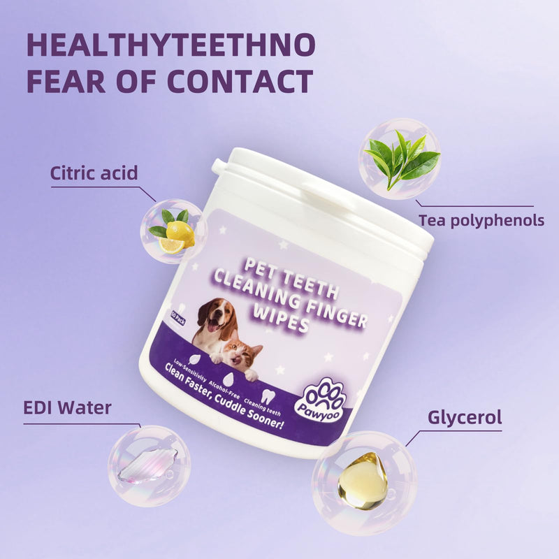 Cats Dogs Dental Care Finger Wipes - 50 PCS Tooth Brushing Kit Dental Wipes for Cats - Teeth Cleaning Finger Wipes for Dog & Cats - Reduces Dental Debris & Freshens Breath (CY_TeethWipes) CY_TeethWipes
