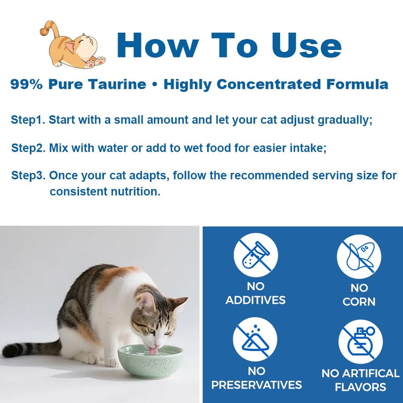 PurrVita Taurine for Cats, Pure Taurine Supplement for Cats Powder, Grade Amino Acid Supplement for Heart, Vision & Daily Wellness, 200 Gram(1) 1