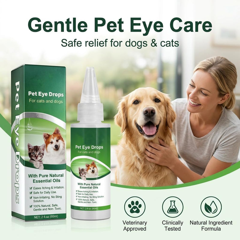 Dog Eye Drops 60ml - Gentle Eye Cleaner for Dogs & Cats | Cleansing & Soothing Eye Wash for Dry, Itchy, Irritated & Gunky Eyes | Tear Stain Remover & Daily Eye Care Solution