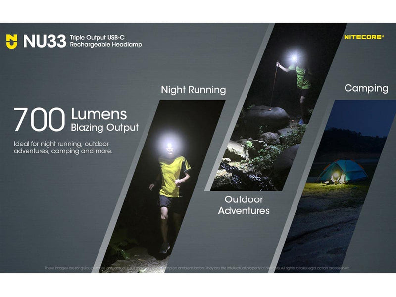 EdisonBright Nitecore NU33 700 Lumen LED Rechargeable White and red Beams headlamp Charging Adapter Bundle