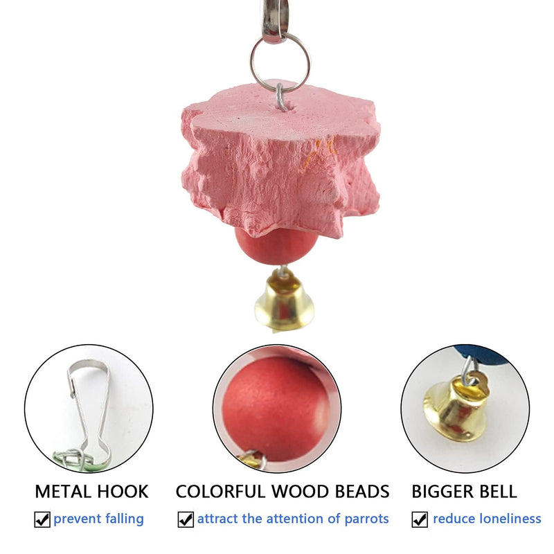 6PCS Bird Grinding Beak Calcium Stone with Bell Rat Mineral Lava Block Trimming Teeth Chewing Toys for Chinchilla Bunny Budgie Cockatiel Parakeet Parrot(Random Delivery of Color)