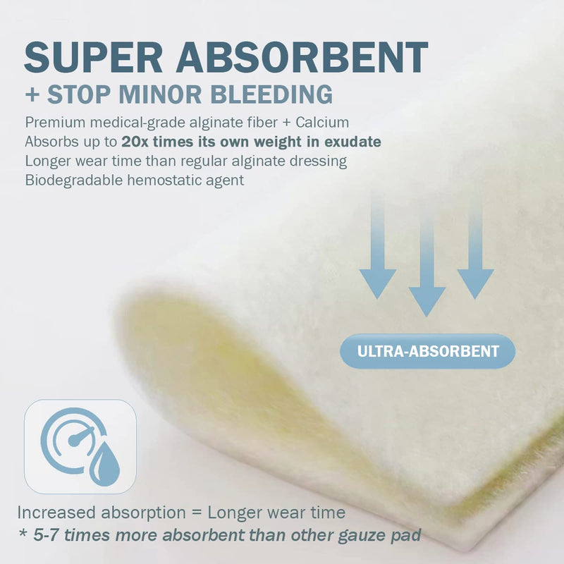 EVERLIT Calcium Alginate Wound Dressing | Gentle, Non-Stick Sterile Dressing Pad | Soft and Highly Absorbent Bandage with Soothing Gel Matrix (Pack of 20) Pack of 20