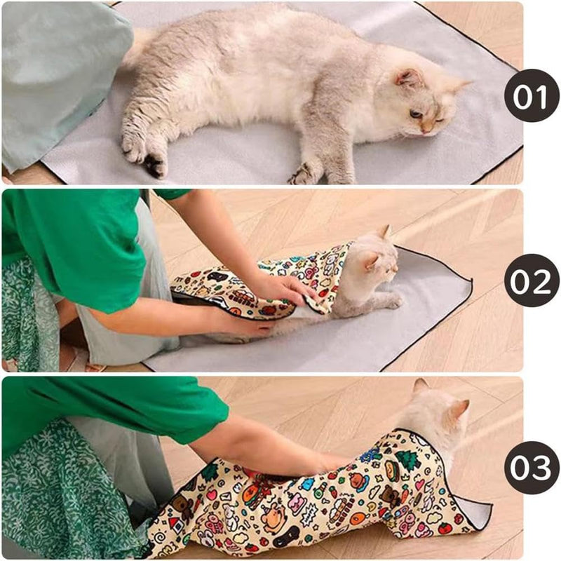 Cat Grooming Wrap,Cat Wrap for Cutting Nails,Cat Restraint for Nail Clipping, Cat Restraints for Grooming Anti-Scratch/Escape Self-Adherent Cat Swaddle Wrap Calming & Holding Cat(M (Within 9.9lbs)) M (within 9.9lbs) - BeesActive Australia
