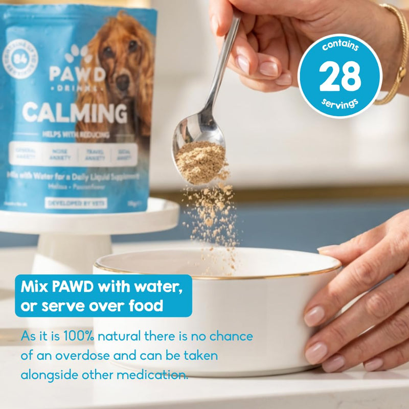 PAWD Calming Dog Powder Supplement – Fast-Acting Dog Anxiety Relief for Stress, Fireworks & Travel – Natural Calming Treats & Tablets Alternative, Vet Approved. Mix with Water. Dogs Under 15kg Calming Pouch - Dogs Under 15kg